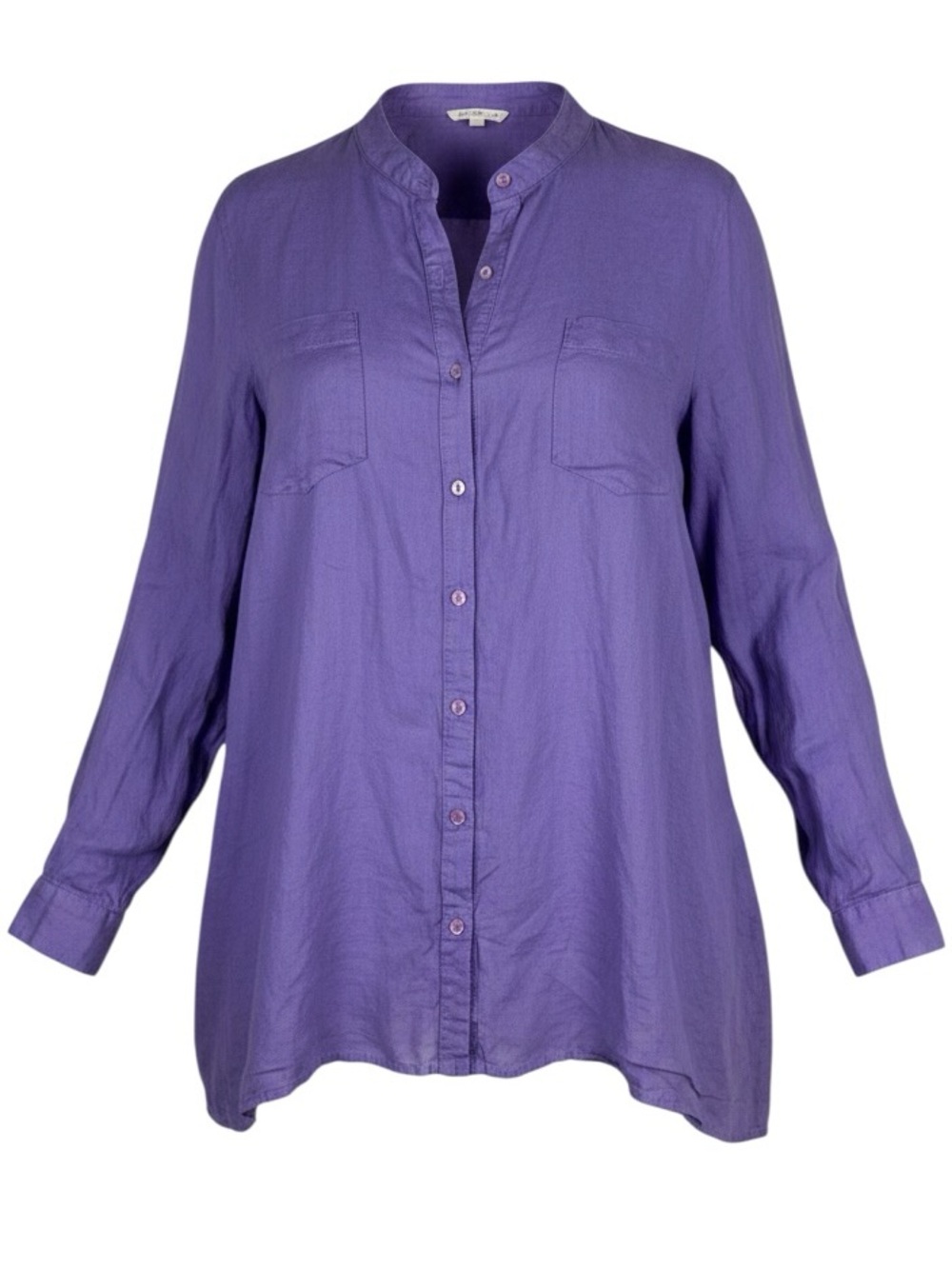 Eileen Fisher Organic Irish Linen Band Collar Shirt Purple Quiet Luxury S3ALO L